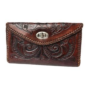 Vtg Hand Tooled Wallet Clutch Womens Western Cowgirl Boho‎ Southwestern Floral
